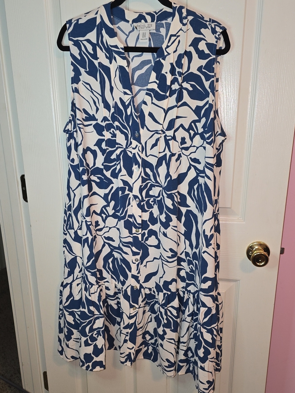 NWOT Rachel Zoe Navy and White Floral Print Sleeveless Midi Dress